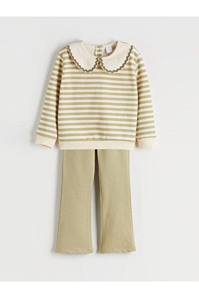 LC Waikiki Lcw Kids Peter Pan collar Striped Girls' Sweatshirt and Leggings