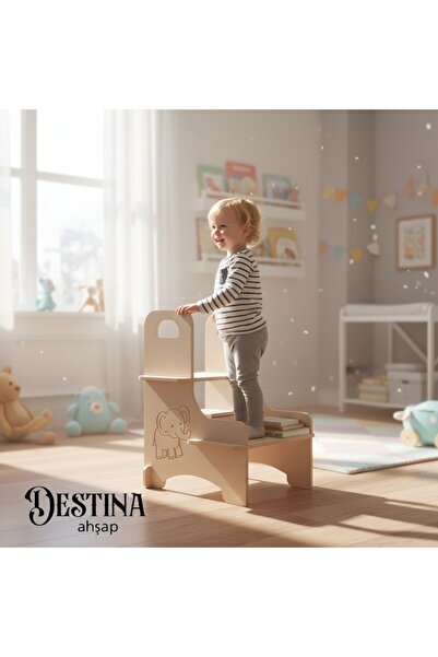 Destina Ahşap Çocuk - Bebek, Banyo, Wc, Lavabo, Tezgah Yükseltici - Tabure