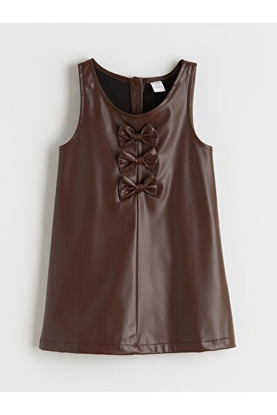 LC Waikiki LCW Kids Fiyonk Detaylı Deri Görünümlü Kız Çocuk Elbise ve Külotlu Çorap