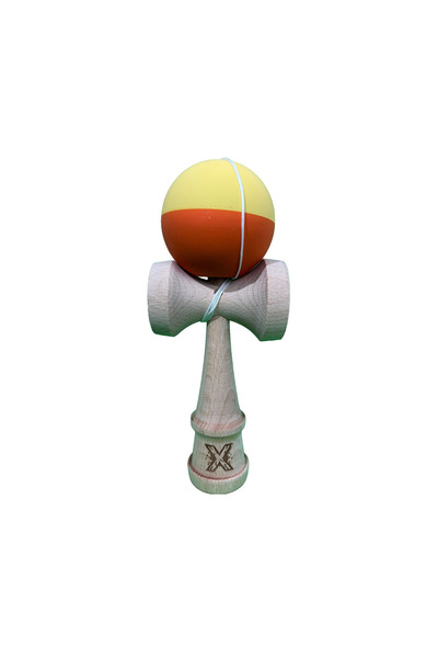 Berbis Kendama X Originala - Jucarie din Lemn, 18 cm, Model Bicolor Galben-Po...