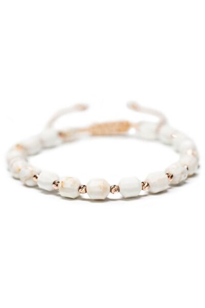 MANAVA Bracelet with 20 balls of 14k pink gold and Howlit semi-precious stones, adjustable