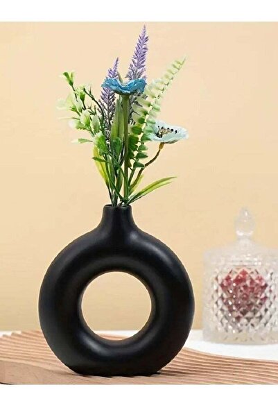 Kenda Black donut-shaped round vase for home decor