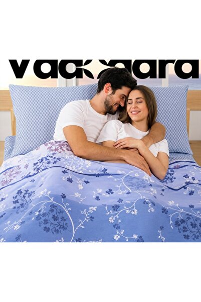 Vadodara Luxury 4-Piece Bed Linen, 100% Cotton, Blue Multicolor Design, Double/King Size, Sheet 240x260 cm