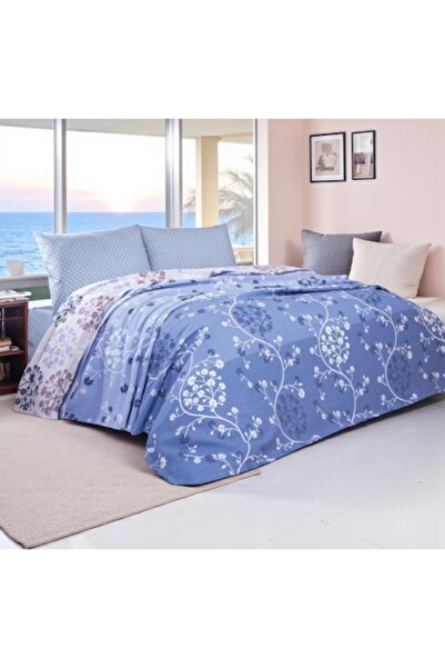 Vadodara Luxury 4-Piece Bed Linen, 100% Cotton, Blue Multicolor Design, Double/King Size, Sheet 240x260 cm