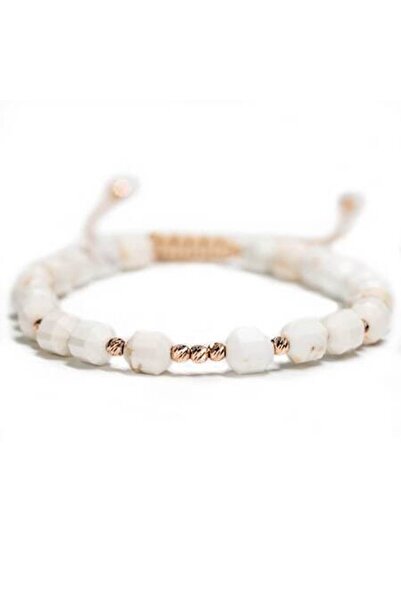 MANAVA Bracelet with 9 balls of 14k pink gold and Howlit semi-precious stones, adjustable