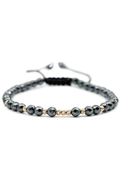 MANAVA 14k gold bracelet with 9 balls and faceted hematite, adjustable