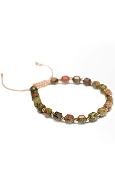 MANAVA Bracelet with 20 14k Gold balls and Unakite semi-precious stones, adjustable