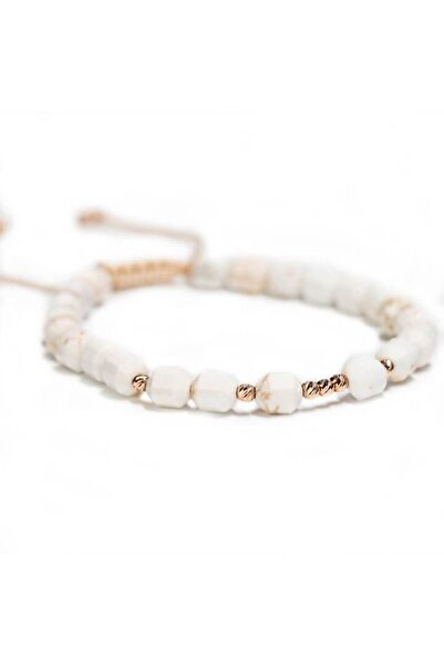 MANAVA Bracelet with 9 balls of 14k pink gold and Howlit semi-precious stones, adjustable