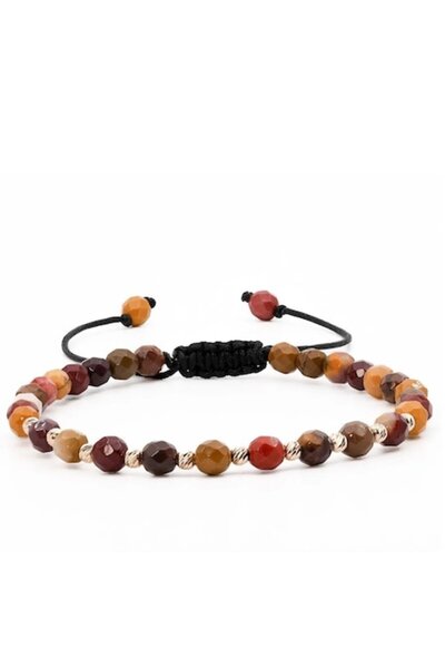 MANAVA Bracelet with 10 14k Gold balls and faceted mookaite spheres