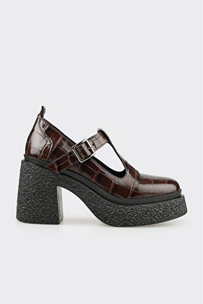Elle Shoes Kahve Deri Kadın Topuklu Ayakkabı