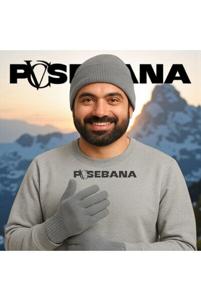 Vadodara - Men's Acrylic Knit Hat and Gloves Set, Light Gray, One Size, Beanie Style with Adjustable