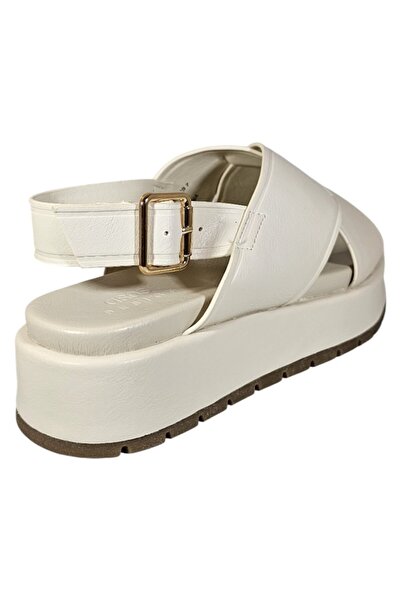 ASOS Women's Flatform X-Cross Sandals, synthetic leather, off-white, 5 cm heel, 4.5 cm platform, size 40