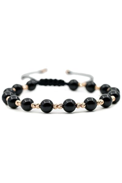 MANAVA Bracelet with 30 14k Gold balls and black onyx semi-precious stones, adjustable