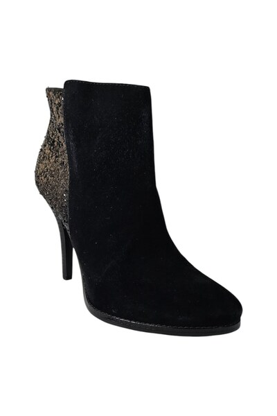 Bcbgeneration Women's Ankle Boots Suede Leather with Black Glitter, 10 cm Heel, Size 39 EU