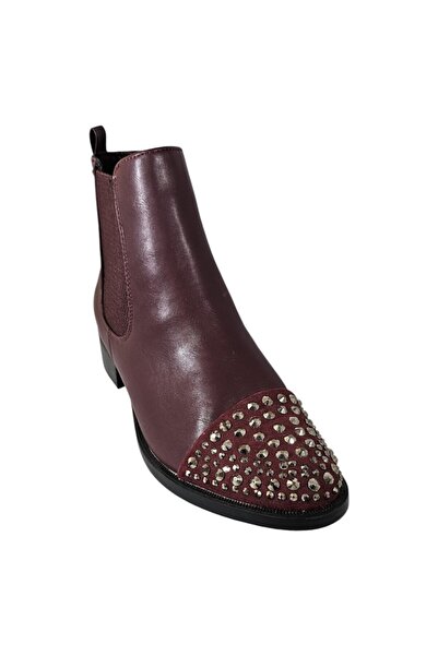 Vadodara Carolina Boix Women's Chelsea Boots Faux Leather Wine with Chrome Crystals, EU 39