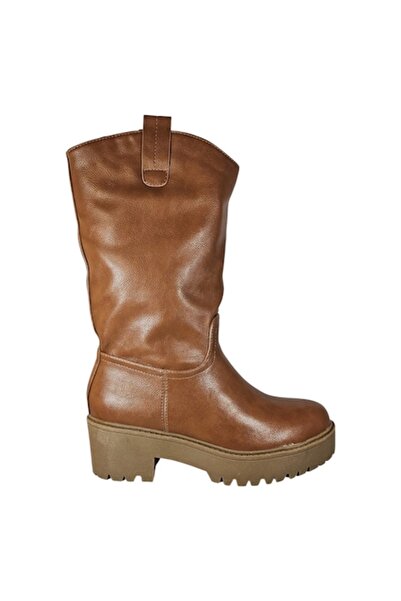 Ego Manchester Women's Slouchy Boots Brown Tan, Faux Leather, Pull-On, Chunky Sole, 6 cm Heel, EU 38