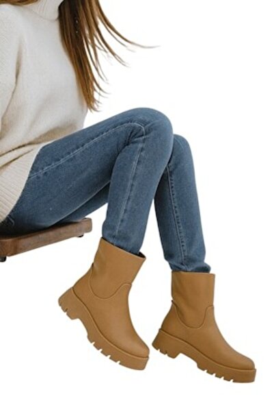 Ego women's ankle boots, faux leather camel, 6 cm heel, 4 cm flatform, size 39