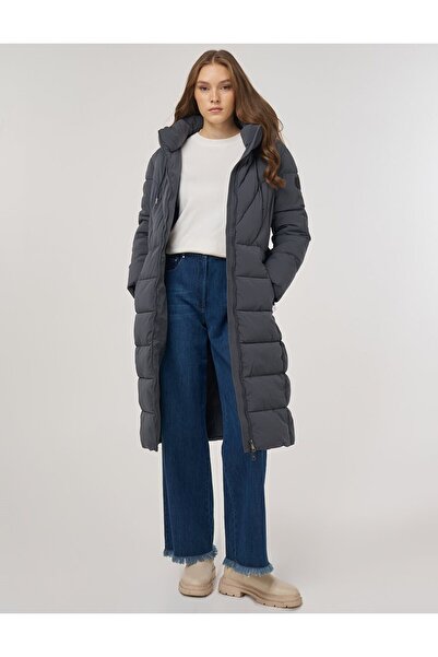 Kayra Hooded Detailed Anorak Coat Anthracite