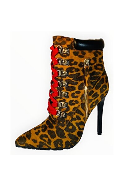 JustFab Just Fab Women's High-Heel Suede Leopard Boots, Size 37.5 EU, Brown