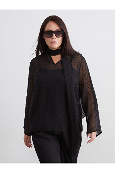 LC Waikiki Bluză și maiou din șifon cu buline și guler șal