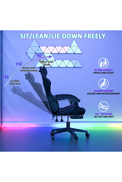 Venpara PU Leather Gaming Chair with Footrest, Adjustable Ergonomic Computer Office Chair, High Back Support