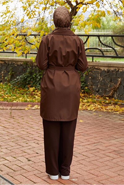 TRENDTESETTÜR KADIN KAHVE KUŞAKLI TRENÇKOT T 59112