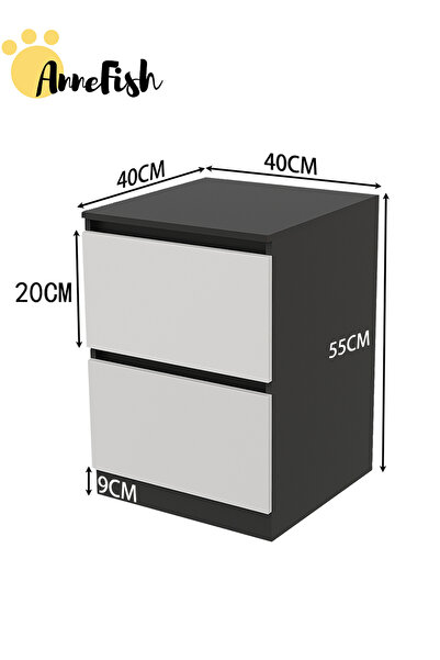 AnneFish 40*40*55cm NightStand for Bedroom Rustic Side Table Simple Bedside End Table with 2 Storage Drawers