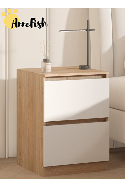 AnneFish 40*40*55cm NightStand for Bedroom Rustic Side Table Simple Bedside End Table with 2 Storage Drawers