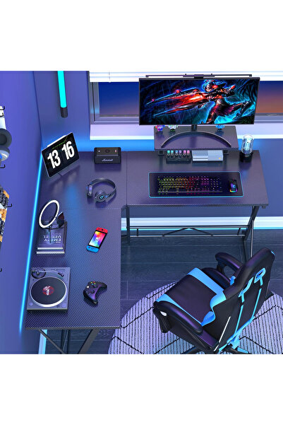 AnneFish 120cm L-Shaped Gaming Desk Office Desk With Monitor Stand Home Office Table Gaming Table