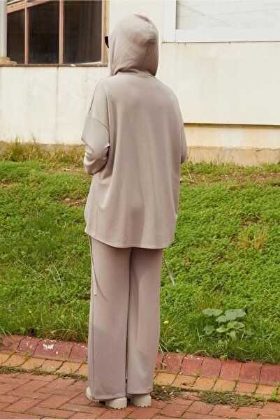 TRENDTESETTÜR Women's Beige (K.Beige) Hooded Set with Pants t 5666