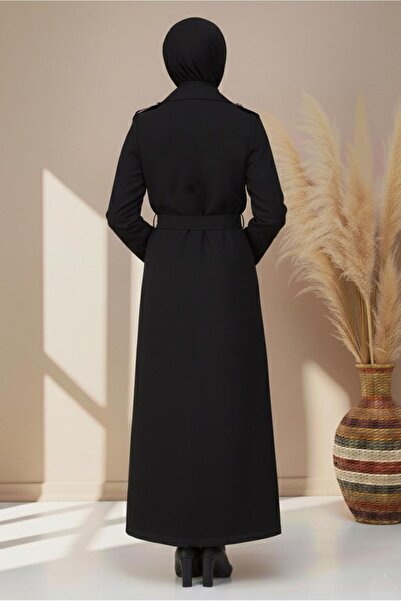 TRENDTESETTÜR Women's Black Belted Long Trench Coat t 1094