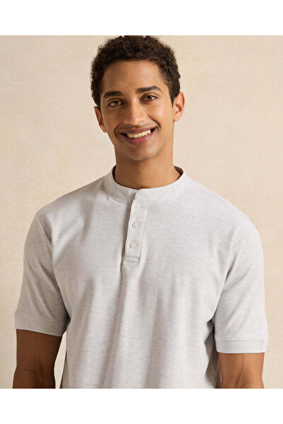 REDTAG Men Ecru Mandarin Collar T-Shirt