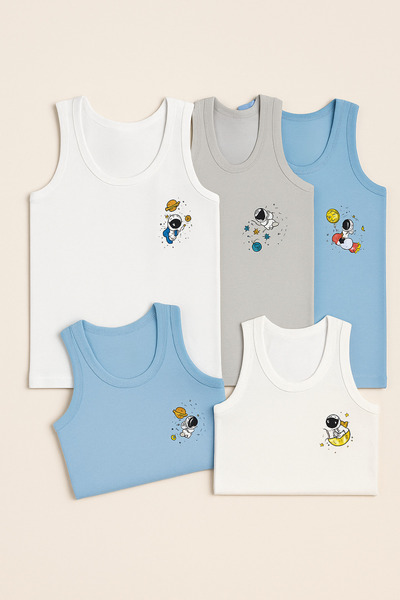 Katia&Bony Boy's 5-Piece Space Pattern Undershirt