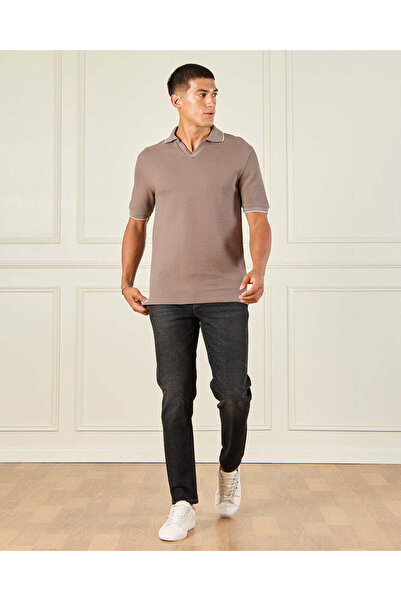 REDTAG Men Brown Jacquard Polo Shirt