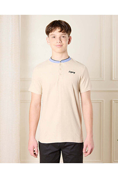 REDTAG قميص بولو مزخرف باللون البيج للأولاد الكبار