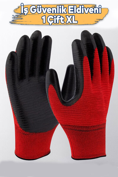 Badem10 Red Black Zebra Nitrile Coated Work Gloves 10 XL High Grip Flexible Comfortable Working Gloves