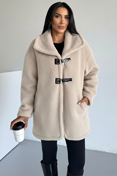 hiramir Peluş Deri Tokalı Mont KS2505