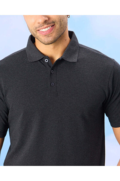 REDTAG Men Charcoal Basic Polo Shirt