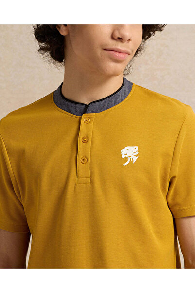 REDTAG Senior Boys Mustard Mandarin Collar Polo Shirt
