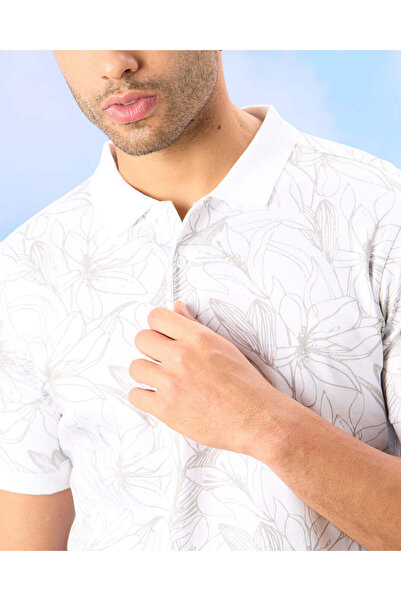 REDTAG Men White Printed Polo Shirt