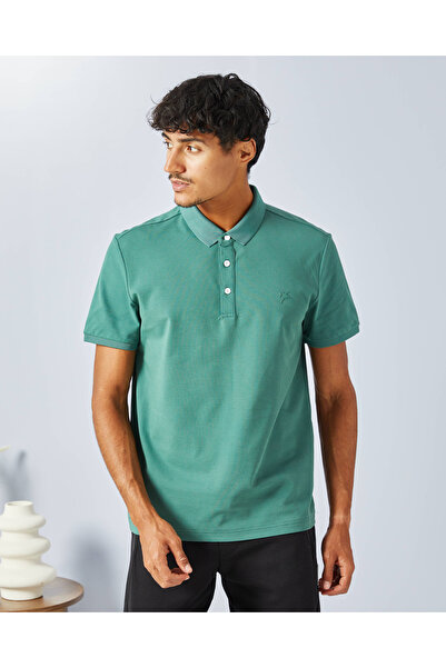 REDTAG Men Green Plain Polo Shirt