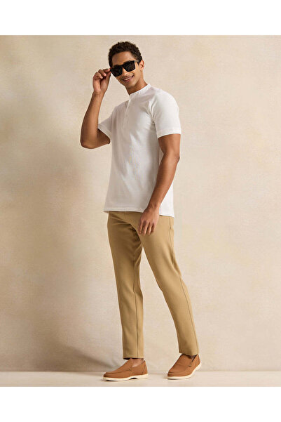 REDTAG Men White Henley Polo Shirt