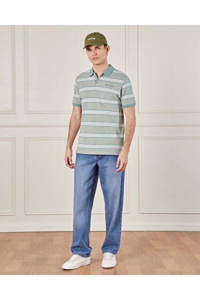 REDTAG Men Grey Striped Polo Shirt