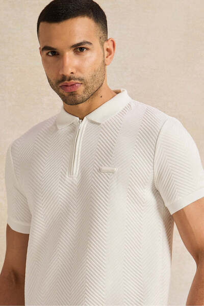 REDTAG Men White Jacquard Polo Shirt