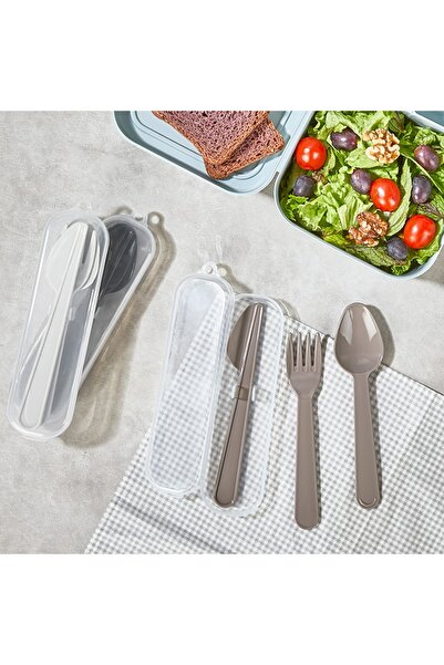 Mons Fork Spoon Knife Set Qlux with Carrying Box School Camping Picnic Cutlery Set L-00906