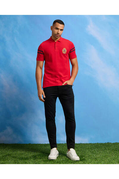 REDTAG Men Red Badge Embellished Polo Shirt
