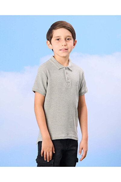 REDTAG Boys Grey Mandarin Polo Shirt