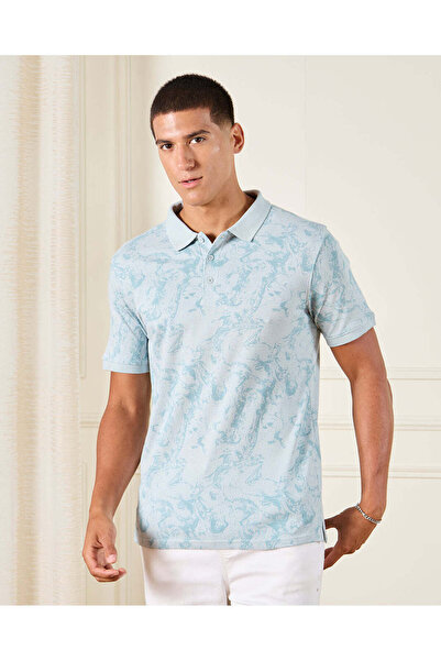 REDTAG Men Blue Printed Polo Shirt