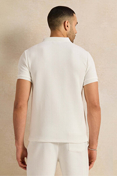 REDTAG Men White Jacquard Polo Shirt