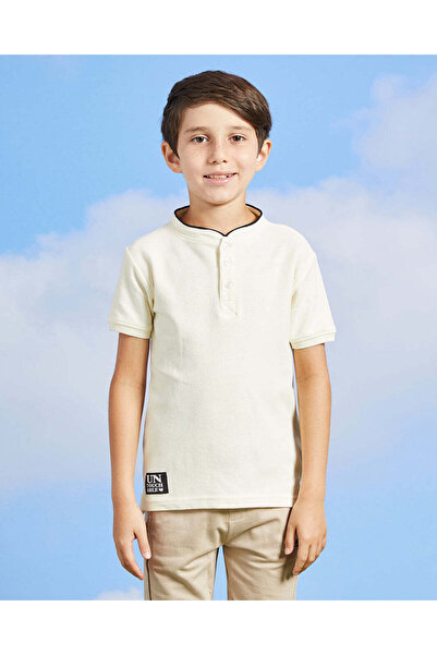 REDTAG Boys Cream Mandarin Collared Polo Shirt